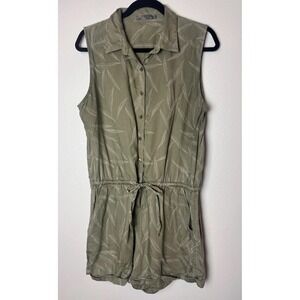Prana Women's Weekend Escape Romper Size Medium Olive Botanical Rayon‎